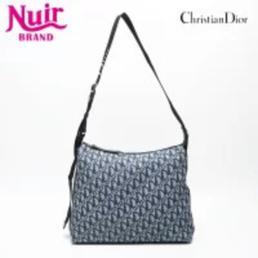 Christian Dior Canvas Trotter Shoulder Bag Navy Blue